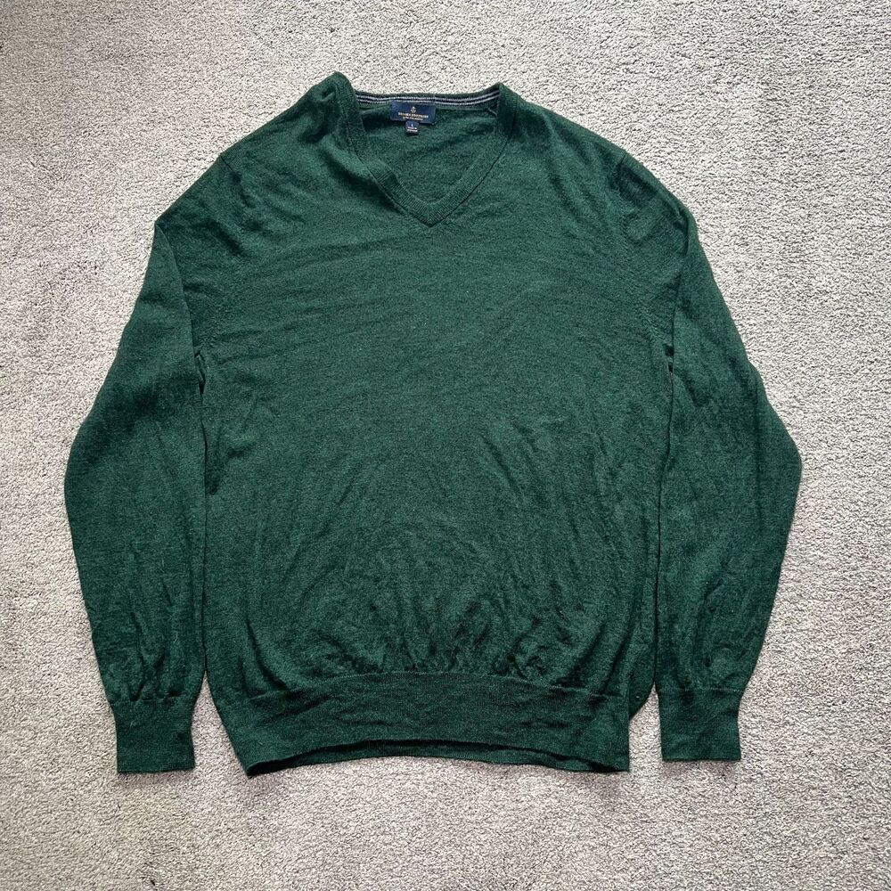 Brooks Brothers Men's Green L Extra Fine Italian Merino Wool V-Neck Sweater